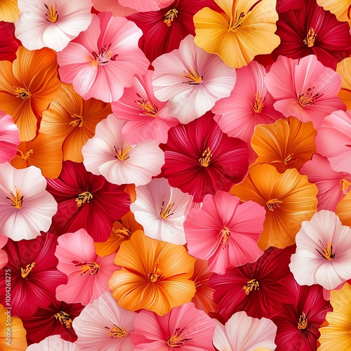 Wallpaper Mural Vibrant floral pattern featuring beautiful hibiscus flowers in a variety of colors, perfect for backgrounds and design projects. Torontodigital.ca