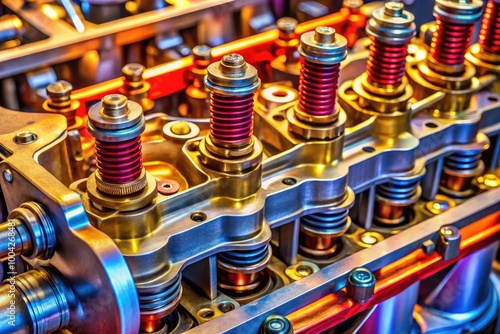 Detailed View of Internal Combustion Engine Cylinder Head with Valves and Components for Mechanics