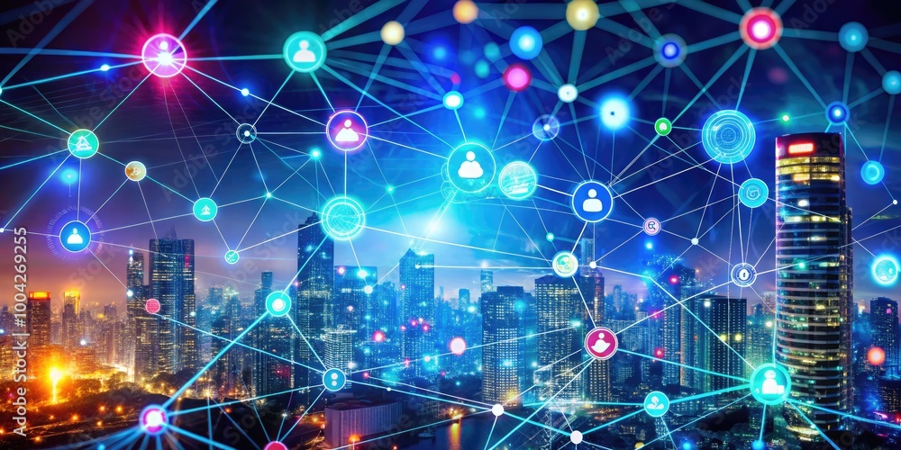 Obraz premium Digital Technology Background with Internet Connection, Big Data, IoT, and Innovative Marketing Concepts