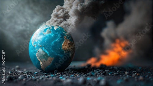 Earth on fire depicting global warming, climate change, and environmental crisis photo