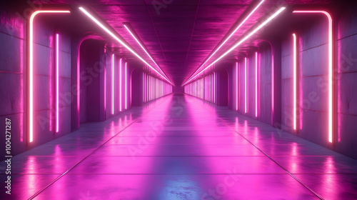 Neon Lights in a Futuristic Corridor 3D Render