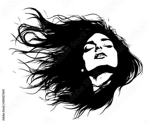 woman with flowing hair in dramatic pose