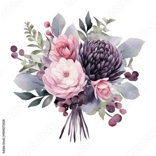 Bouquet of Flowers With Leaves on White Background