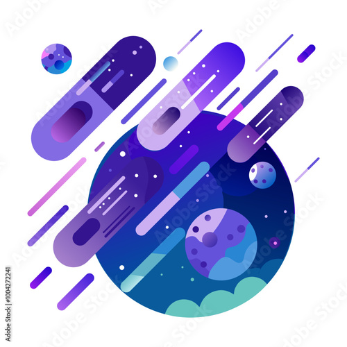 A flat style icon of meteor shower 