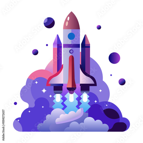 Rocket launch icon in flat style 