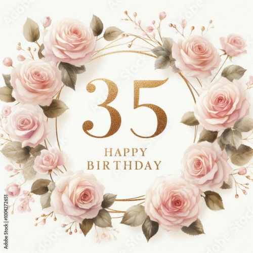 Floral birthday greeting featuring soft pink roses and elegant typography.