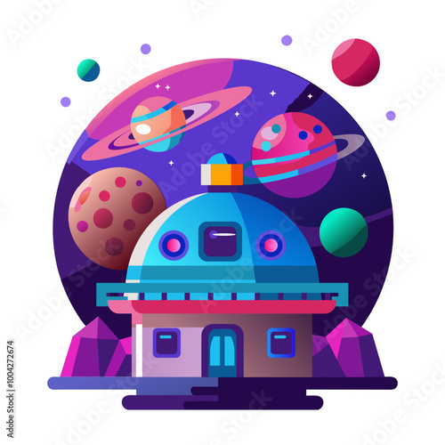 Space portal icon in flat style 