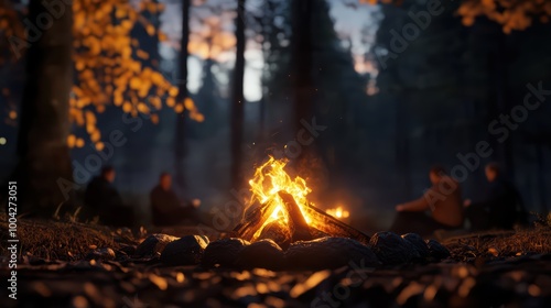 Cozy campfire gathering in a tranquil forest setting