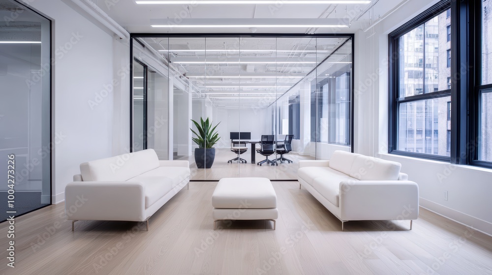 Modern minimalist office interior with white furniture Modern minimalist office interior with white furniture