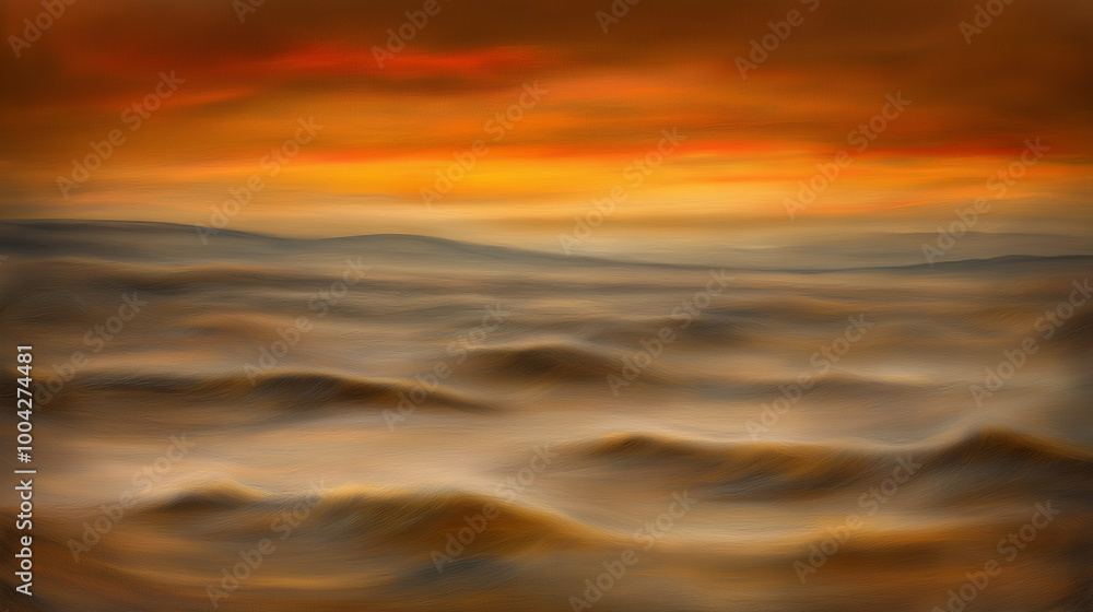 Fototapeta premium A stunning golden sunset casting warm light over rolling clouds, creating a serene and dreamlike skyscape