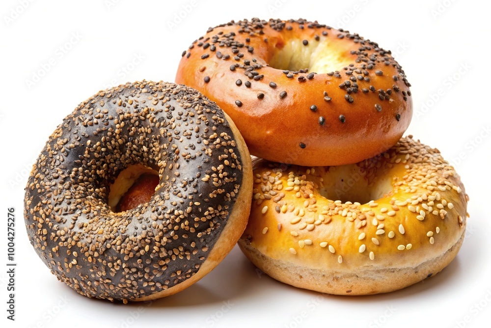 Photorealistic bagels selection isolated on white background Photorealistic bagels selection isolated on white background