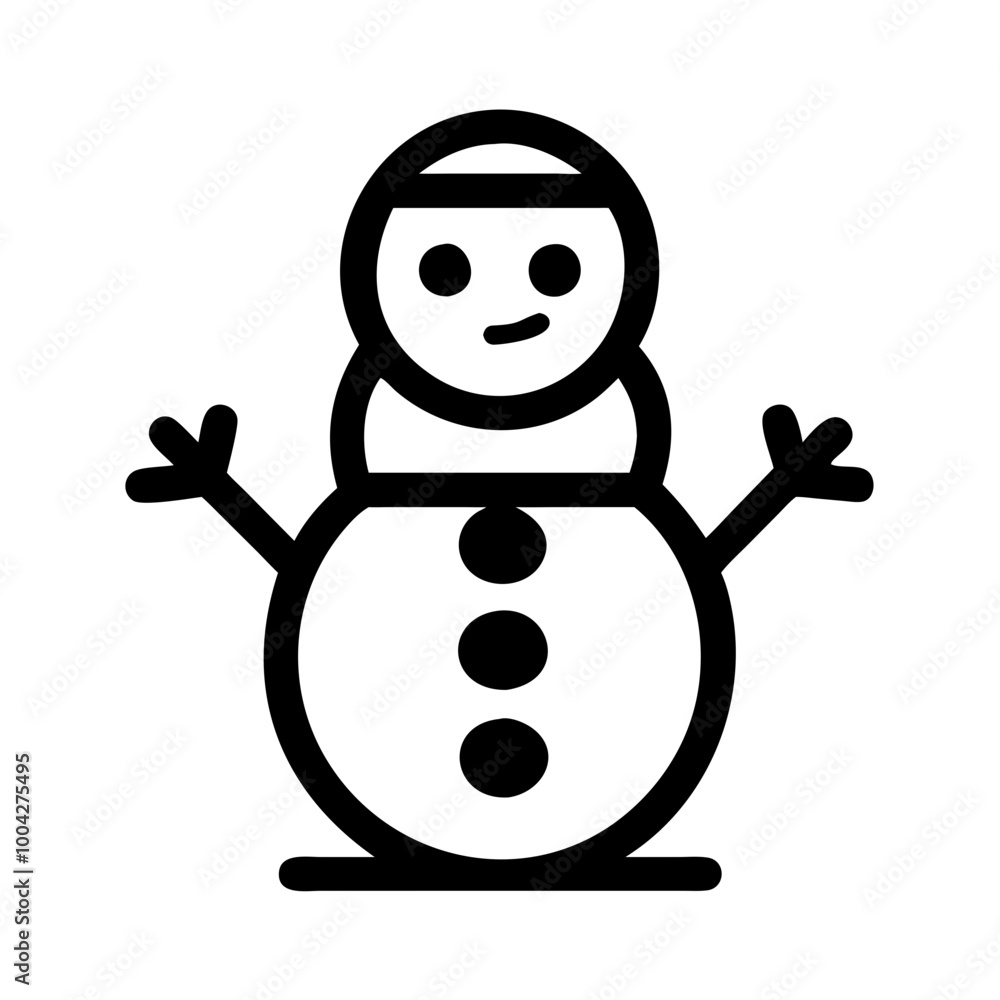 Black and white snowman icon with stick arms in simple design Black and white snowman icon with stick arms in simple design