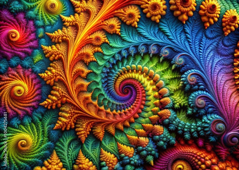 Colorful fractal design with intricate spirals and patterns. Colorful fractal design with intricate spirals and patterns.