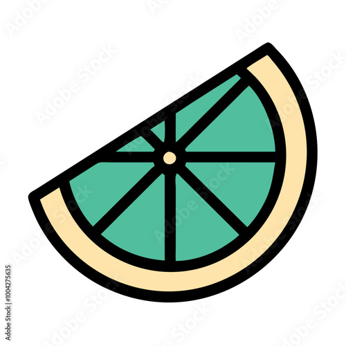 Lime slice icon in green and black outline