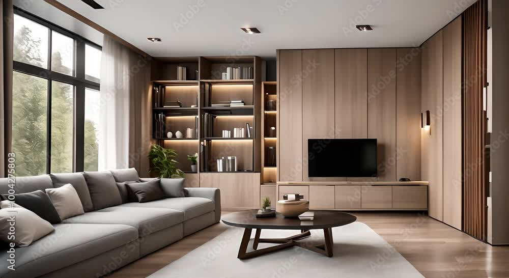 Modern Contemporary Minimalist Living Room Wooden Wall Gray Furniture Interior Modern Contemporary Minimalist Living Room Wooden Wall Gray Furniture Interior