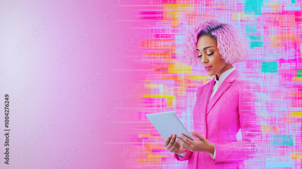Digital Era Entrepreneur: Afro-Textured Hair Businesswoman Using Tablet