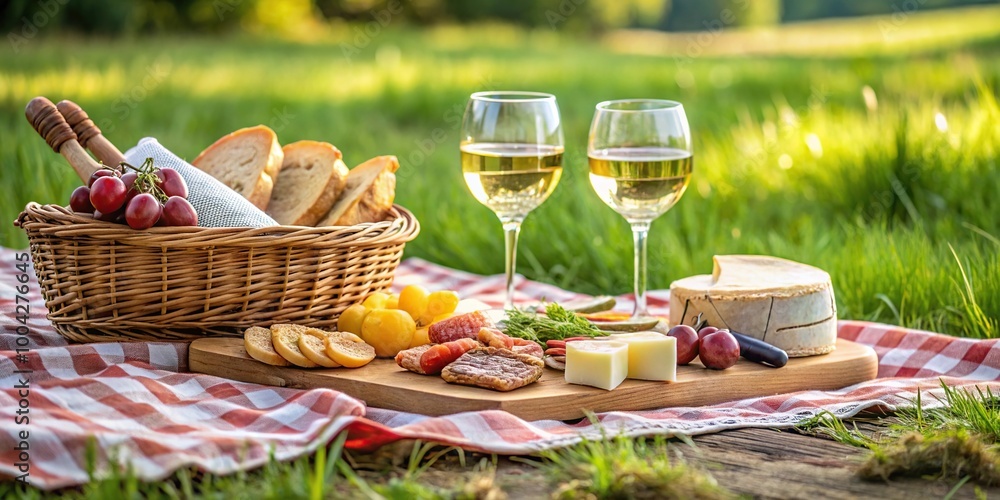 Picnic with wine, cheese and charcuterie outside Picnic with wine, cheese and charcuterie outside