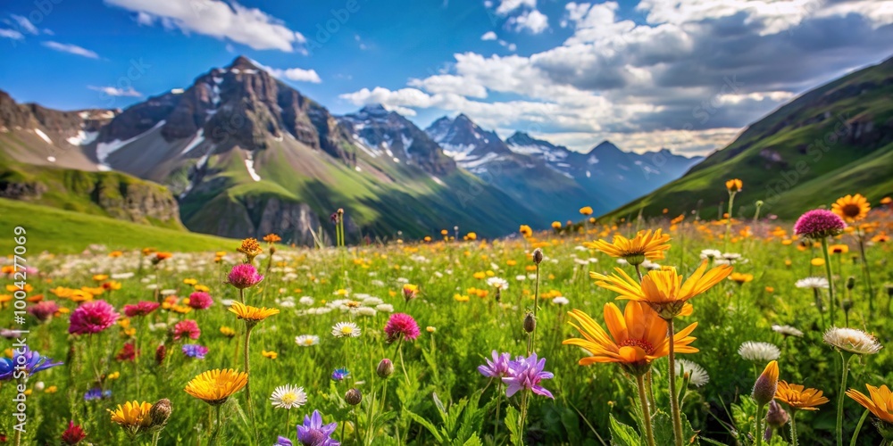 Fototapeta premium Picturesque meadow flowers in high mountains