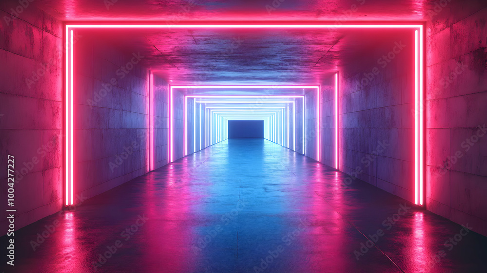 Neon Light Corridor 3D Illustration Neon Light Corridor 3D Illustration
