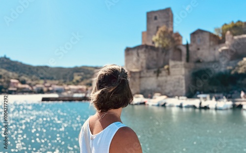 Woman tourist in Collioure, France.
 photo