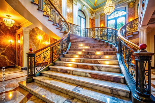 Elegant Marble Staircase with Stone Steps in Luxurious Building Interior Design for Architecture Lovers