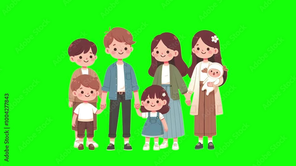 Cute Flat Family Characters Holding Hands and Smiling Together Cute Flat Family Characters Holding Hands and Smiling Together