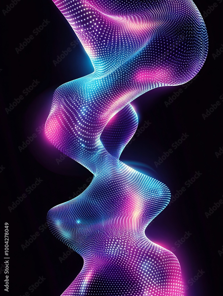 Abstract digital wave with vibrant colors, creating a dynamic visual effect against a dark background. A minimalist poster in metallic and chrome gradient style. Abstract digital wave with vibrant colors, creating a dynamic visual effect against a dark background. A minimalist poster in metallic and chrome gradient style.