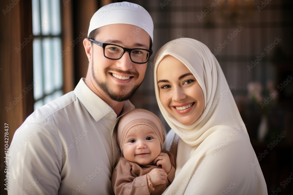 Muslim family baby smiling happy. Muslim family baby smiling happy.