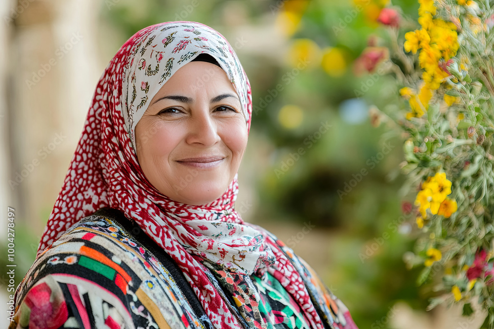 Portrait of a Palestinian woman in traditional thobe dress, Palestine Portrait of a Palestinian woman in traditional thobe dress, Palestine