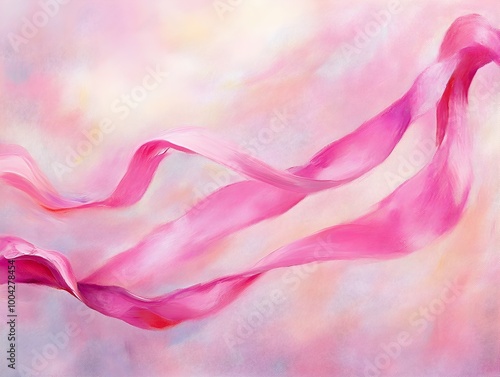 Graceful pink ribbon a delicate symbol of the strength and perseverance of breast cancer survivors flowing elegantly in the breeze and representing resilience and hope