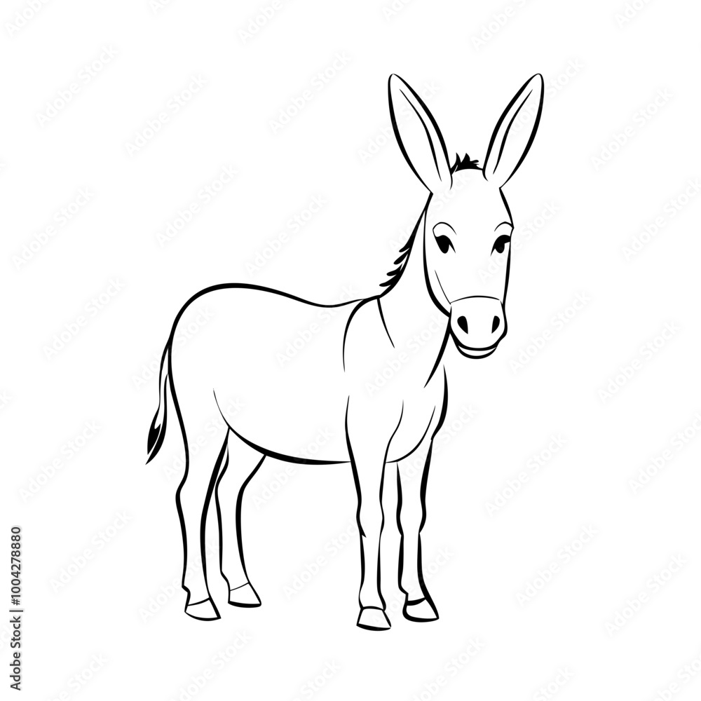 Donkey icon in simple black and white line art Donkey icon in simple black and white line art