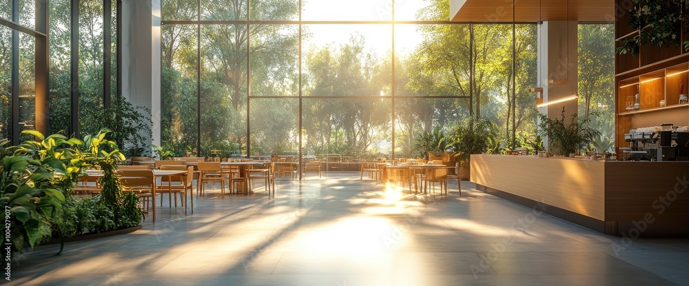 Modern Cafe Interior with Large Windows and Natural Light Modern Cafe Interior with Large Windows and Natural Light