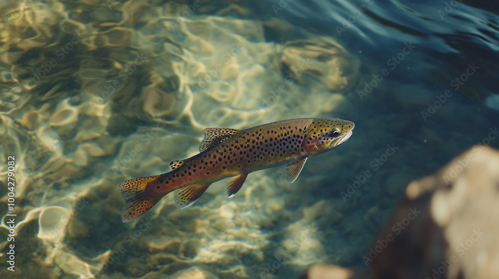 Fototapeta premium A spotted trout swimming in a crystal-clear stream