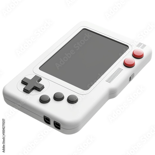 Retro handheld gaming console with buttons and screen on a transparent background
 photo