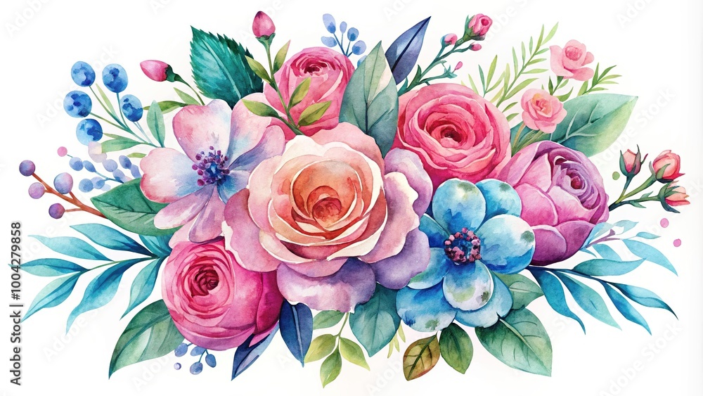 Pink and blue bouquet watercolor clipart Pink and blue bouquet watercolor clipart