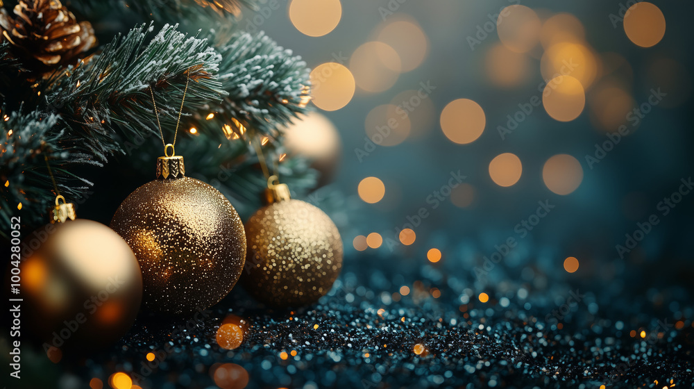 Close-up of a Christmas tree with lights on a dark background – banner design with copy space and blurred bokeh effect. Close-up of a Christmas tree with lights on a dark background – banner design with copy space and blurred bokeh effect.