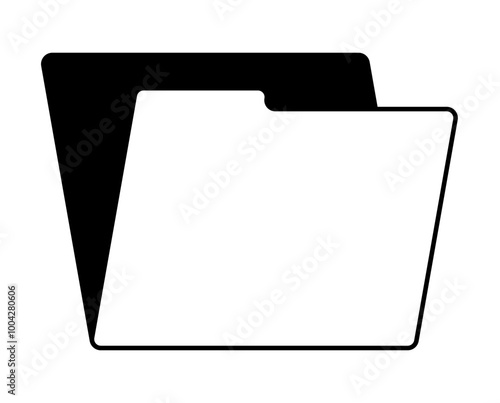 A simple black and white folder symbol represents organization. Ideal for documentation, office management, digital archives, filing systems, and business administration. Minimalist and clean style