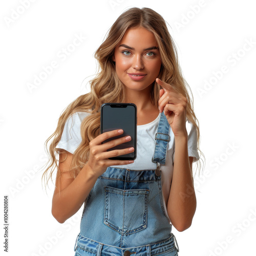 Woman Holding Smart Phone and Giving Thumbs Up
