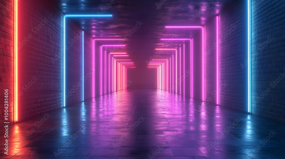 Neon Lights Corridor 3D Illustration Neon Lights Corridor 3D Illustration