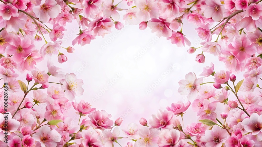 Pink cherry blossoms and petals in symmetrical pattern Pink cherry blossoms and petals in symmetrical pattern