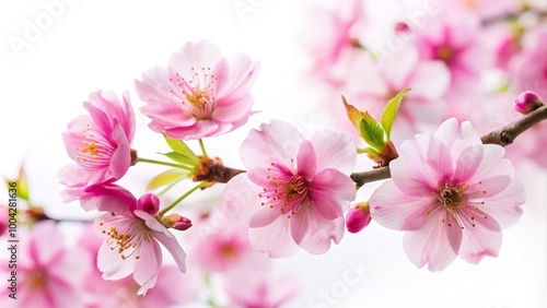 pink cherry blossom flower on white background, worm's eye view