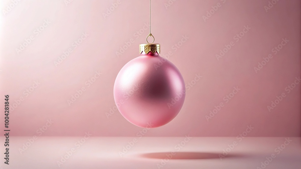 Pink Christmas ball hanging on pastel background Pink Christmas ball hanging on pastel background