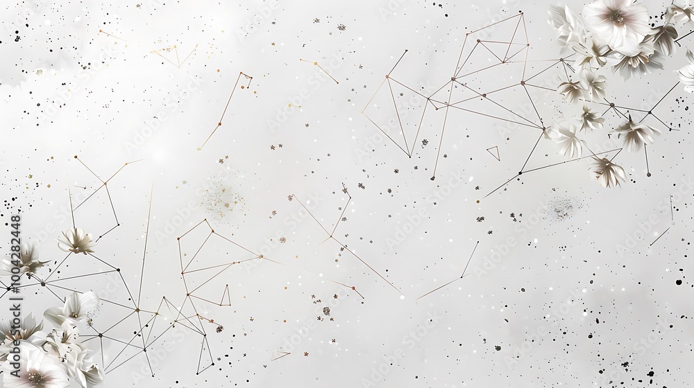 Abstract background with white flowers and a constellation-like pattern. Abstract background with white flowers and a constellation-like pattern.