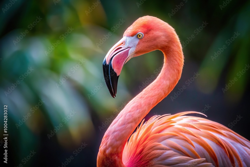 Fototapeta premium Pink Flamingo with Curved Neck and Delicate Feathers Minimalist