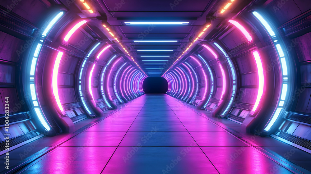 Futuristic Neon Tunnel 3D Render Futuristic Neon Tunnel 3D Render