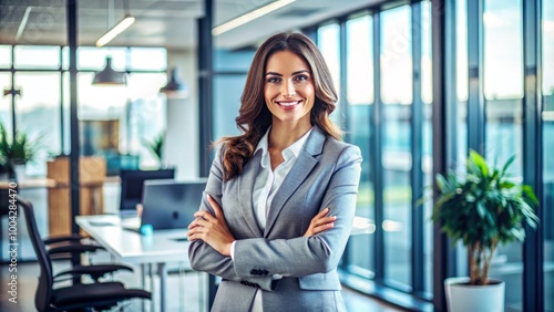 Free Download Portrait of successful business woman inside office, standing with arms crossed - GFXLoad