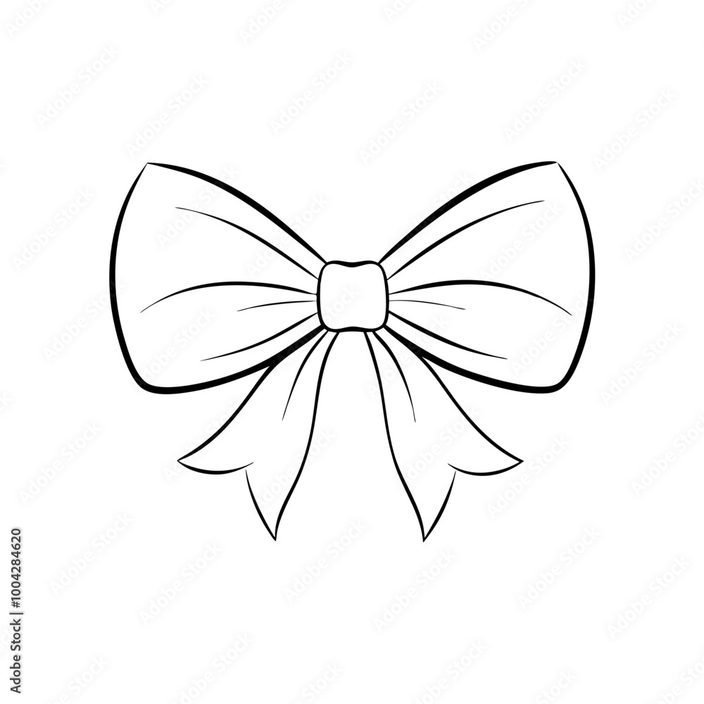 Black and white ribbon bow icon in simple line art, simple monochrome vector Black and white ribbon bow icon in simple line art, simple monochrome vector