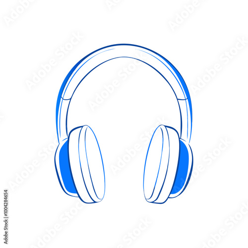 Blue headphones icon in minimalistic design on white background