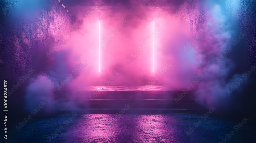 Neon Lights and Fog 3D Render Neon Lights and Fog 3D Render