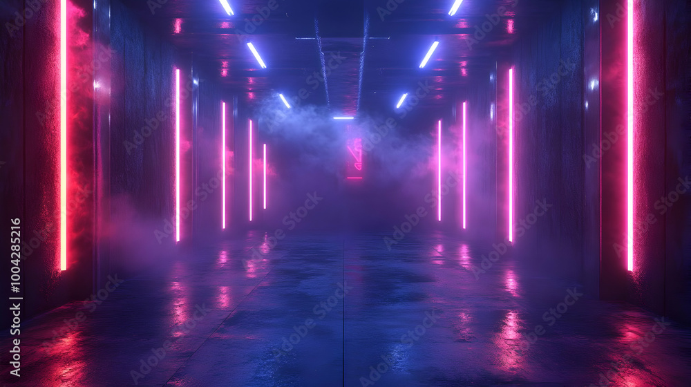 3D Neon Lights Corridor Abstract Background 3D Neon Lights Corridor Abstract Background